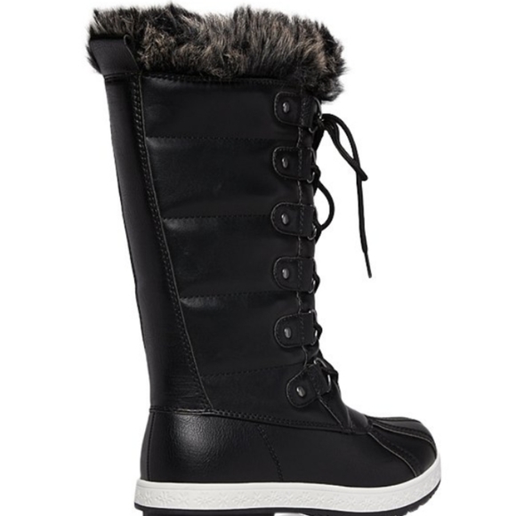 Black Faux Fur Cuff Lace Up Boots - Picture 8 of 8